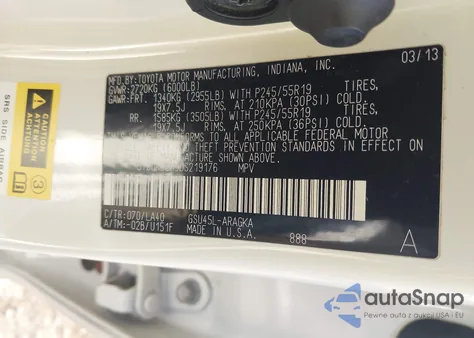 2013 Toyota Highlander Limited V6 from USA, damaged, VIN 5TDDK3EH3DS219176